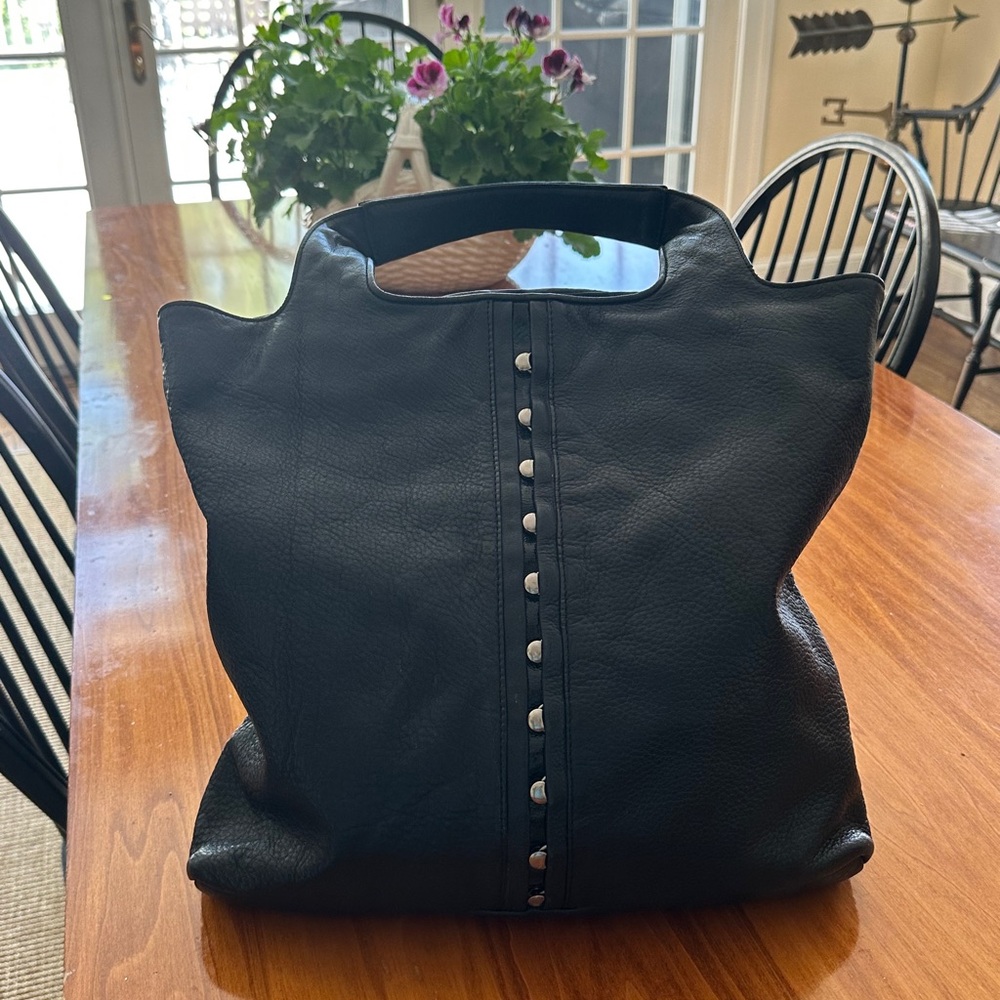 Botkier Black Leather Stud-Trim / Zipper Tote